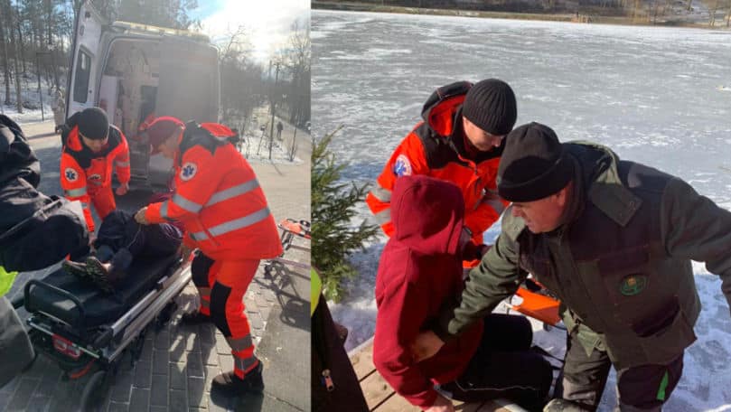 Accident pe gheață în Parcul Râșcani. Un bărbat a fost preluat de ambulanță