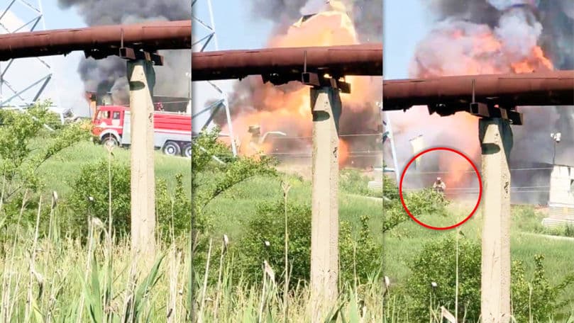 Incendiul de la depozitul din sectorul Ciocana: Momentul în care o butelie explodează lângă un pompier