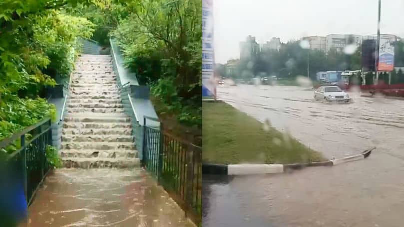 Ploile au paralizat Râbnița: Străzi inundate și mașini blocate