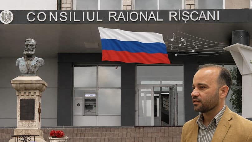 Imnul Rusiei, în incinta Consiliului din Râșcani. Președinte
