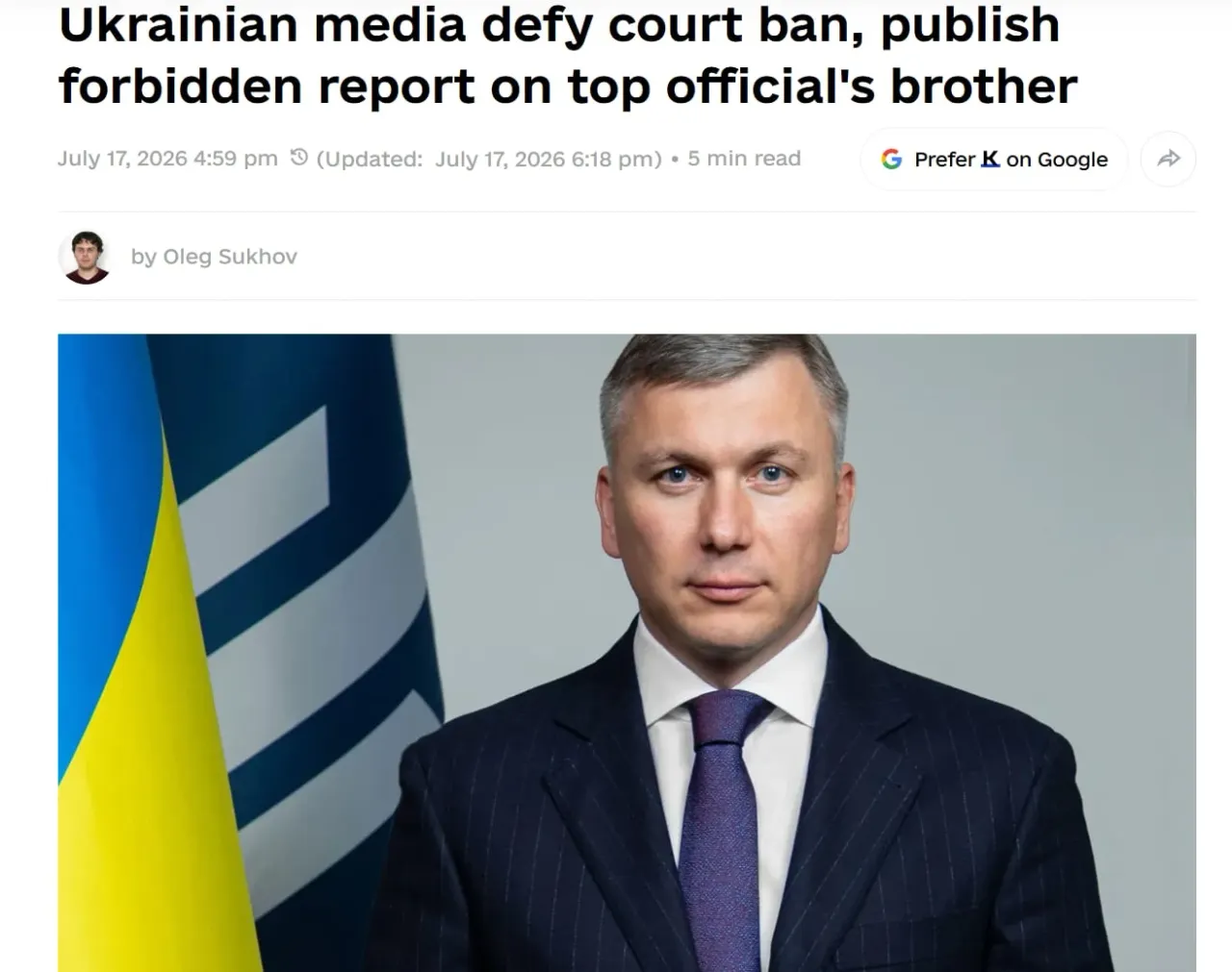 Scandal uriaș la Kiev. Presa ucraineană a sfidat o interdicție și a publicat o investigație despre fratele șefului Biroului Anticorupție
